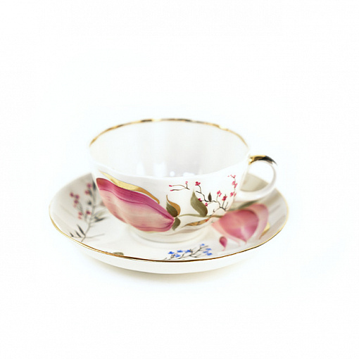 Чашка с блюдцем чайная Тюльпан "Розовые тюльпаны" 250 мл